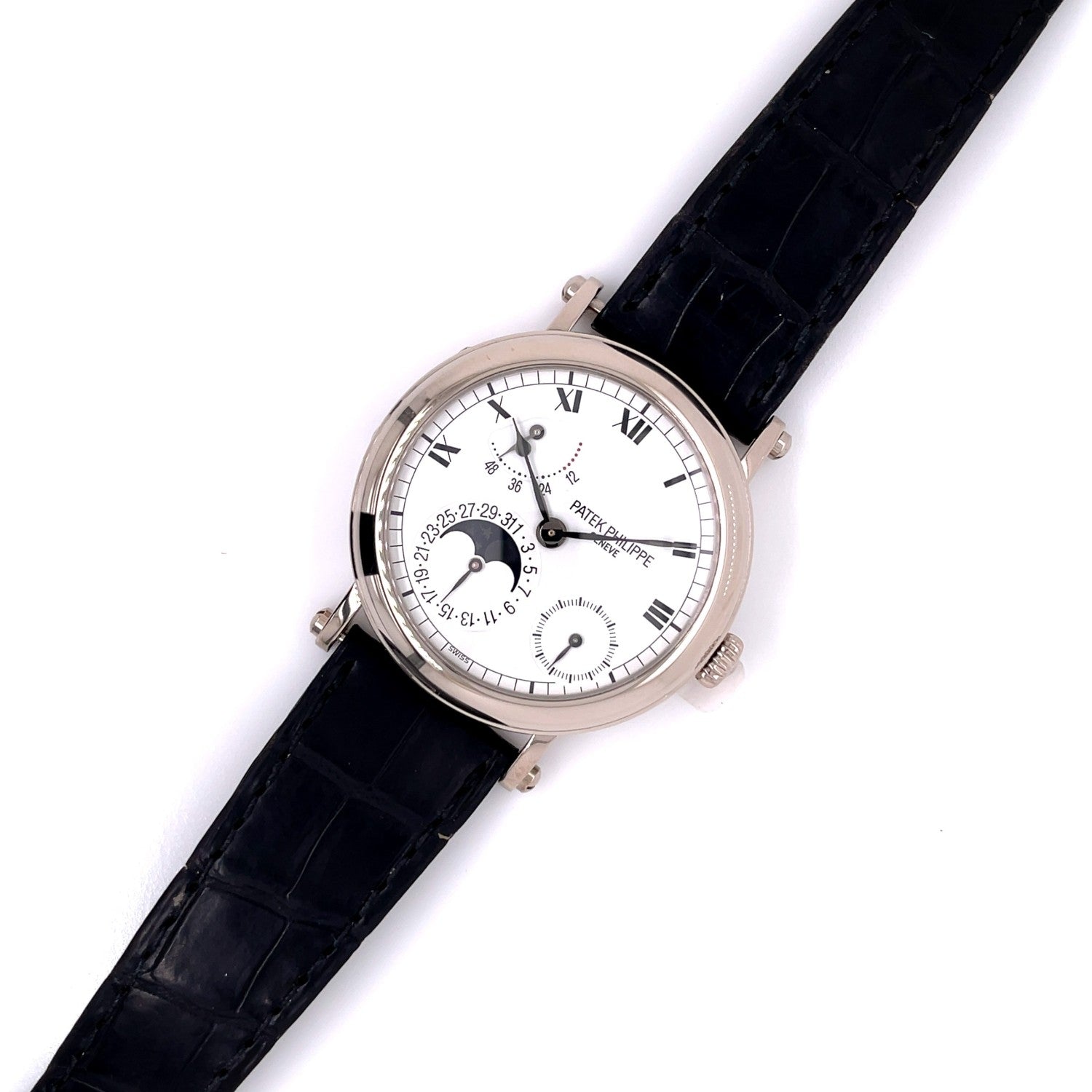 Patek Philippe 18k White Gold 36MM Moon Phase Power Reserve 5054G LUD73H - Beverly Hills Watch Company