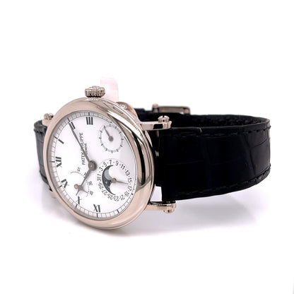 Patek Philippe 18k White Gold 36MM Moon Phase Power Reserve 5054G LUD73H - Beverly Hills Watch Company