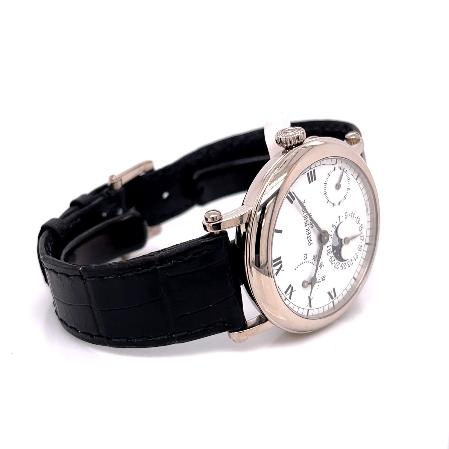 Patek Philippe 18k White Gold 36MM Moon Phase Power Reserve 5054G LUD73H - Beverly Hills Watch Company