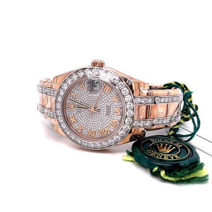 Rolex Pearlmaster 34mm Everose Gold Diamond Bezel Pave Dial 81285 - Beverly Hills Watch Company