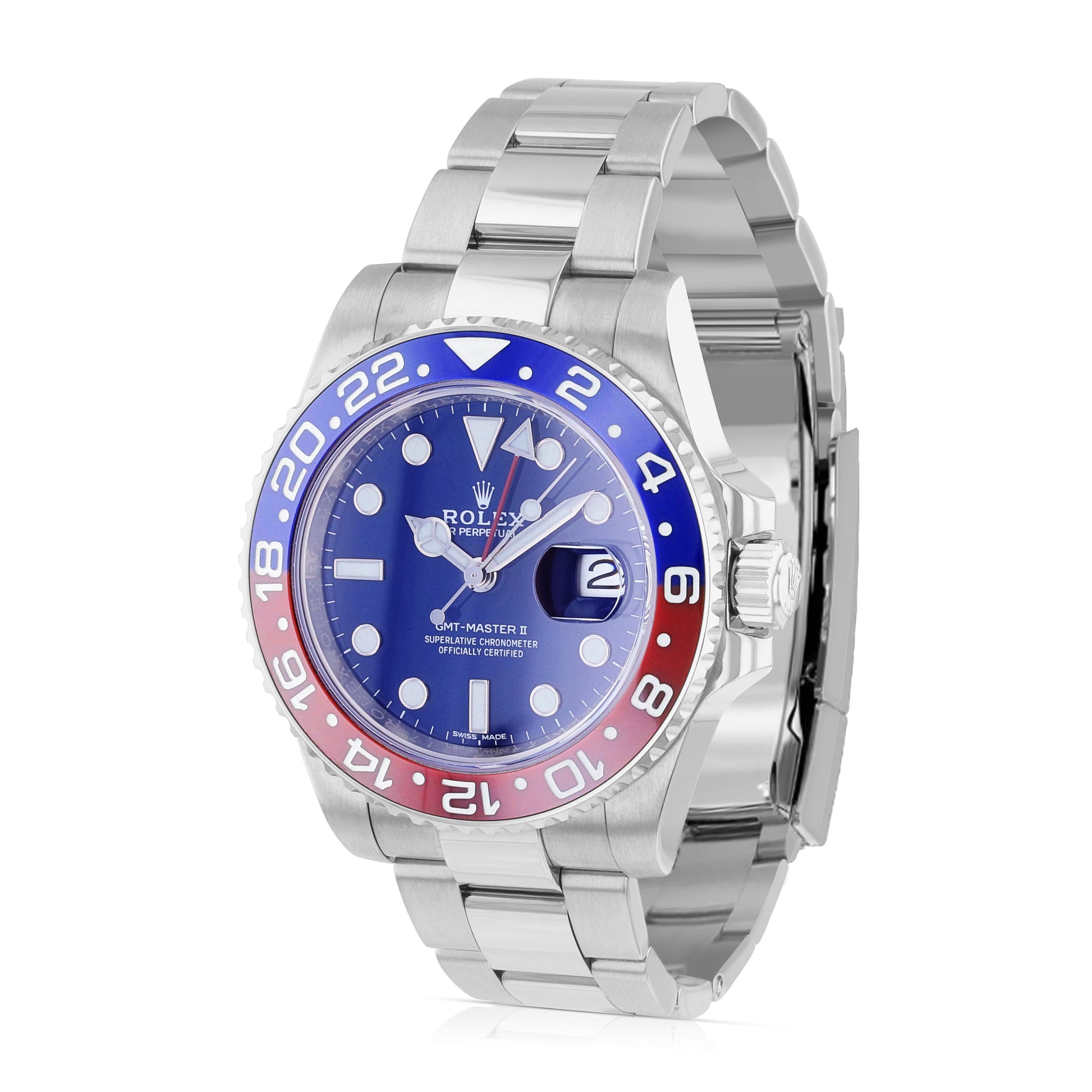 Rolex GMT Master II 40mm Pepsi Blue Dial White Gold 116719BLRO - Beverly Hills Watch Company