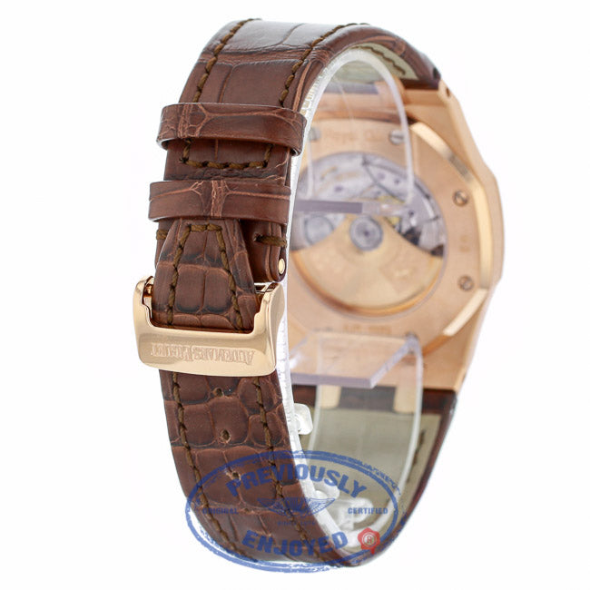 Audemars Piguet Royal Oak Date 39MM Automatic 18k Rose Gold Black Dial Brown Alligator Strap 15300OR.OO.D088CR.01 - Beverly Hills Watch