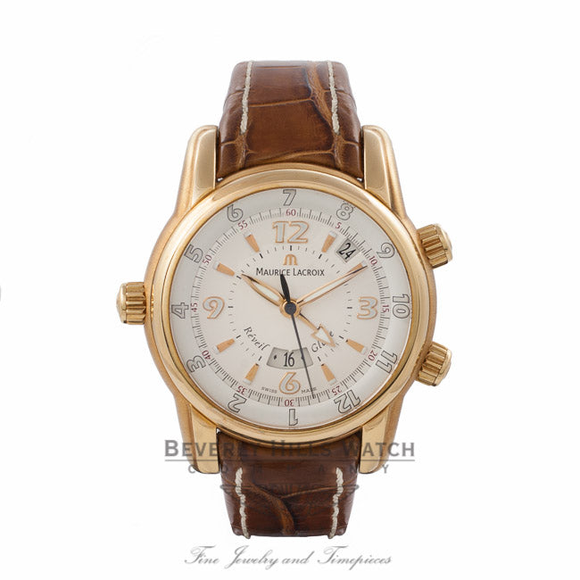 Maurice Lacroix Reveil Globe Gents 18k Rose Gold MP6388-PG101-830 6840 - Beverly Hills Watch Company Watch Store