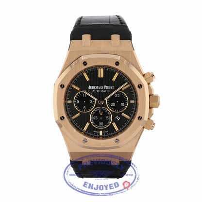 Audemars Piguet Royal Oak Chronograph 41MM 18k Rose Gold Black Dial Black Alligator Strap 26320OR.OO.D002CR.01 NVHWDE - Beverly Hills Watch Company