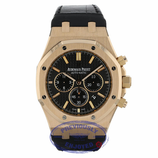 Audemars Piguet Royal Oak Chronograph 41MM 18k Rose Gold Black Dial Black Alligator Strap 26320OR.OO.D002CR.01 NVHWDE - Beverly Hills Watch Company