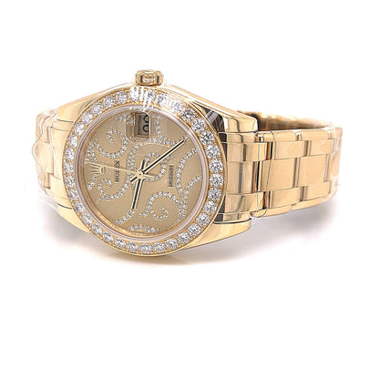 Rolex Datejust 34mm Yellow Gold Pearlmaster Arabesque Dial 81298 - Beverly Hills Watch Company