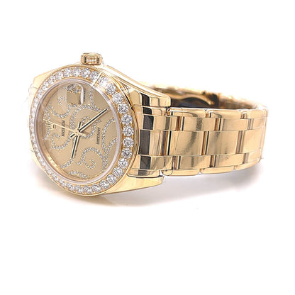 Rolex Datejust 34mm Yellow Gold Pearlmaster Arabesque Dial 81298 - Beverly Hills Watch Company