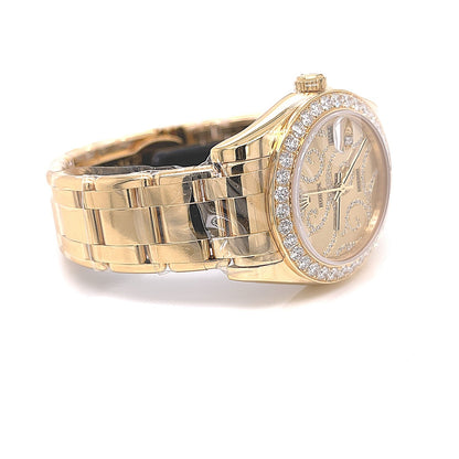 Rolex Datejust 34mm Yellow Gold Pearlmaster Arabesque Dial 81298 - Beverly Hills Watch Company