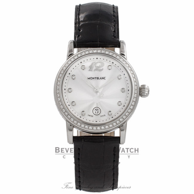 Montblanc Ladies Star Steel 32MM Stainless Steel Silver Dial Diamond Markings Diamond Bezel 101629 14278 - Beverly Hills Watch Company Watch Store
