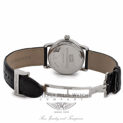 Montblanc Ladies Star Steel 32MM Stainless Steel Silver Dial Diamond Markings Diamond Bezel 101629 14278 - Beverly Hills Watch Company Watch Store