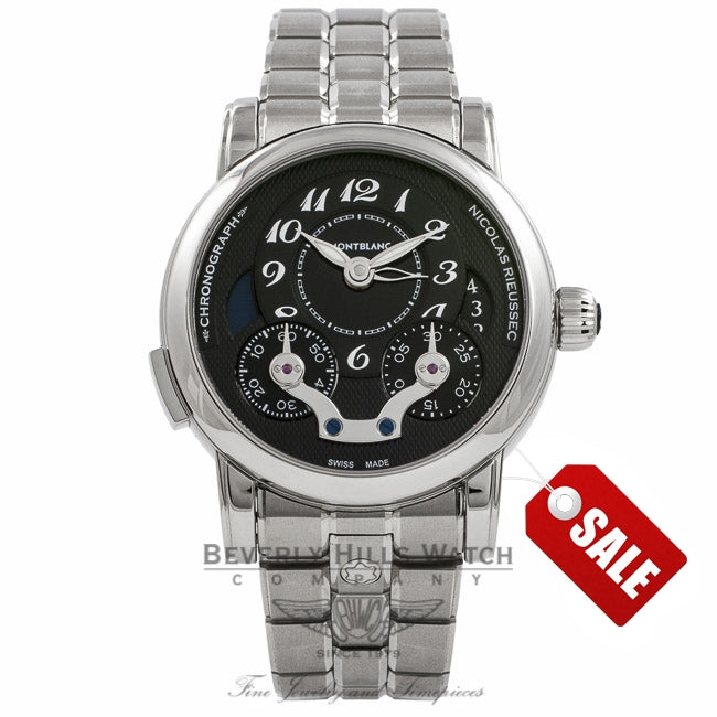 Montblanc Nicolas Rieussec Monopusher Chronograph Stainless Steel Anthracite Dial 102336 17633 - Beverly Hills Watch Store