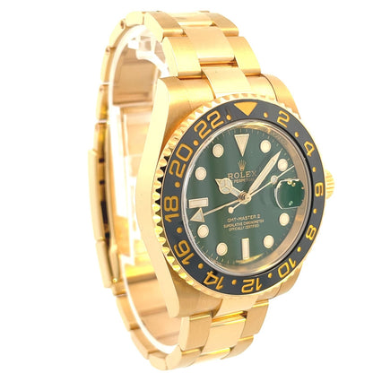 Rolex GMT Master II 18K Yellow Gold Green Dial Black Ceramic Bezel 116718LN - Beverly Hills Watch Company