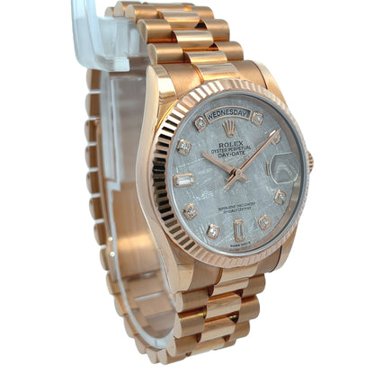 Rolex Day-Date 36mm Everose President Meteorite Diamond 118235 - Beverly Hills Watch Company