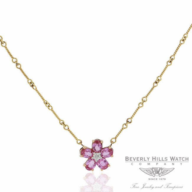 Naira & C Daisy Necklace Pink Sapphires and Diamond QCFAJ2 - Beverly Hills Watch and Jewelry Store
