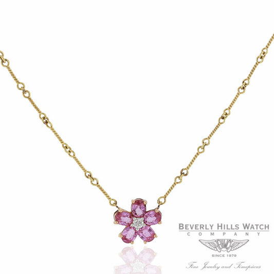 Naira & C Daisy Necklace Pink Sapphires and Diamond QCFAJ2 - Beverly Hills Watch and Jewelry Store