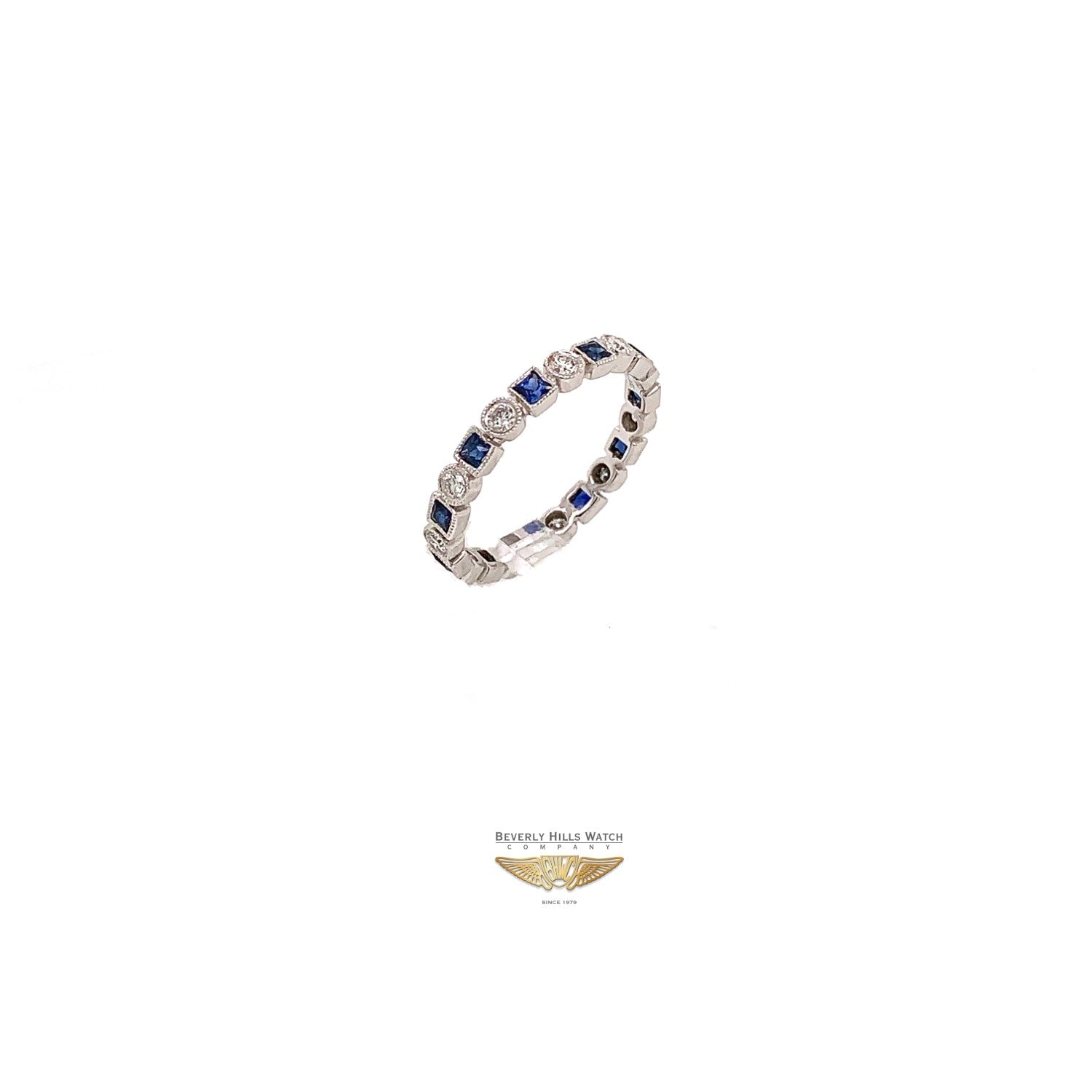 Naira & C Diamond and Sapphire White Gold Stackable Ring UVP9XX