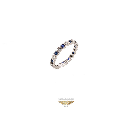 Naira & C Diamond and Sapphire White Gold Stackable Ring UVP9XX