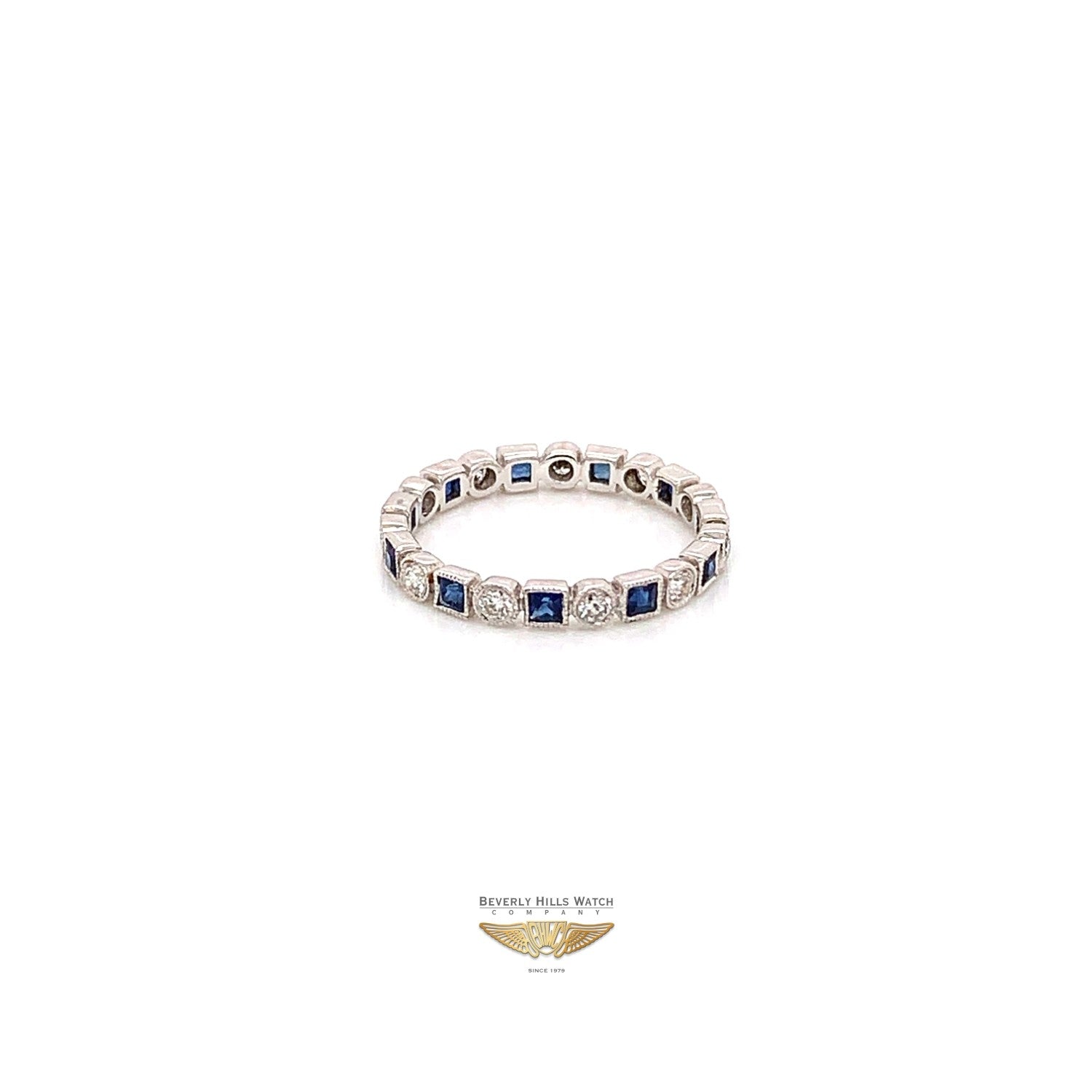 Naira & C Diamond and Sapphire White Gold Stackable Ring UVP9XX