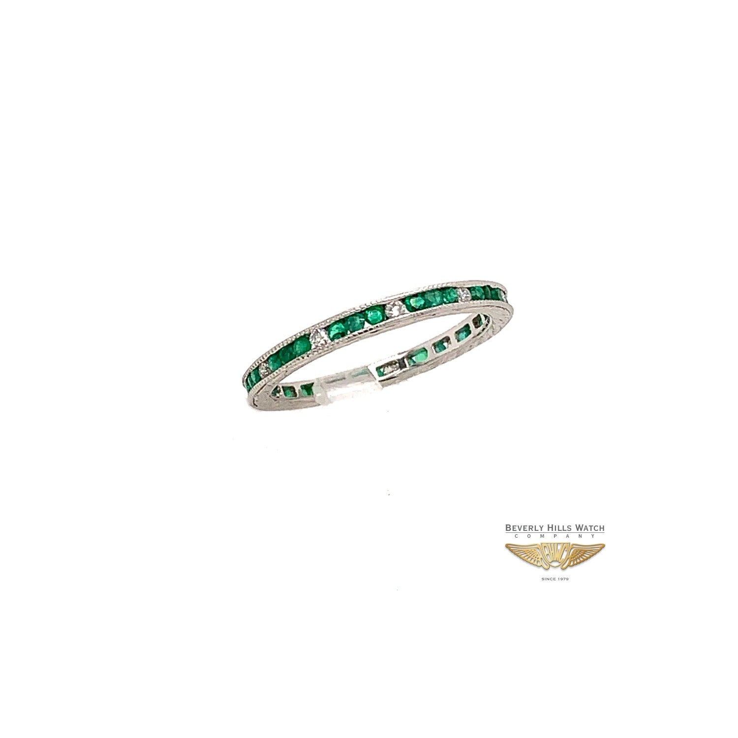 Naira & C White Gold Emerald and Diamond Eternity Band 7508