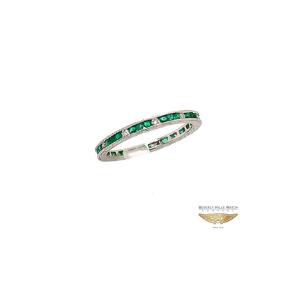 Naira & C White Gold Emerald and Diamond Eternity Band 7508