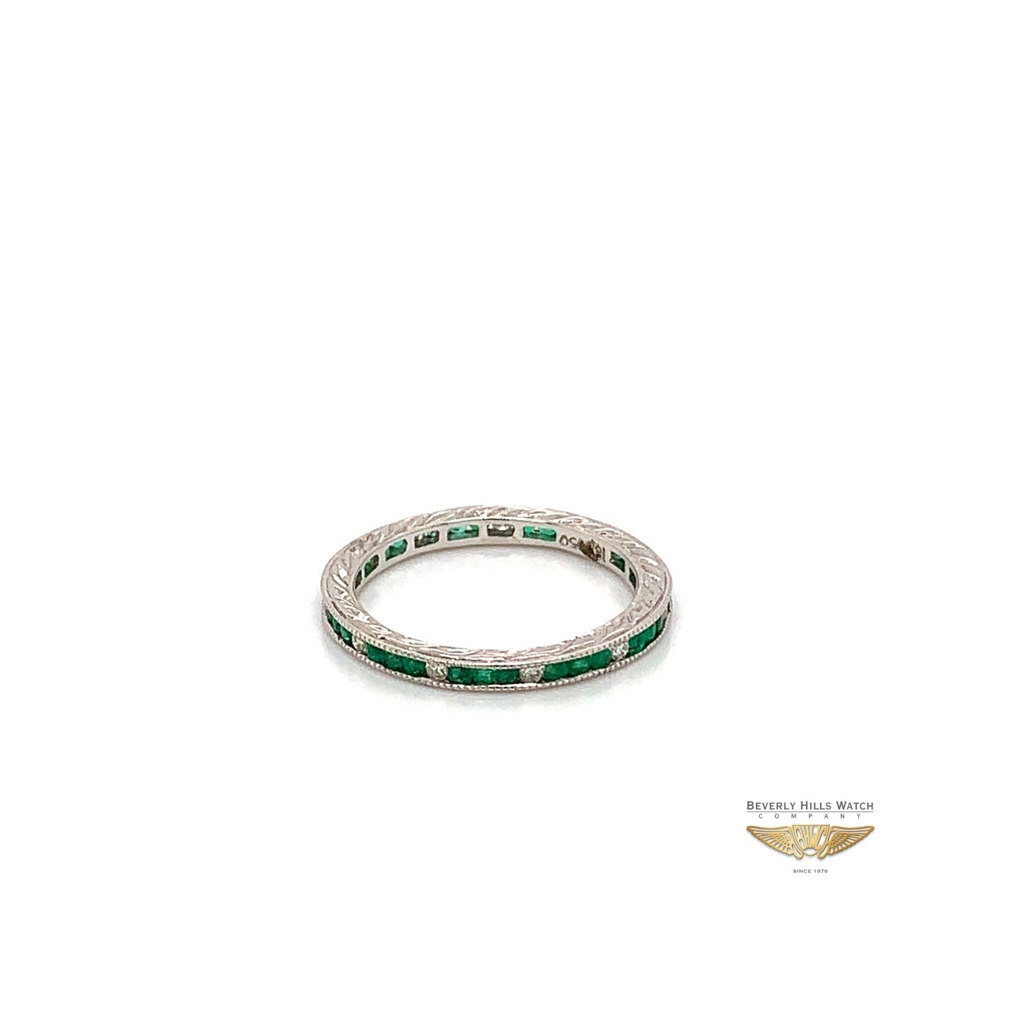 Naira & C White Gold Emerald and Diamond Eternity Band 7508