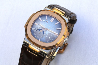 Patek Philippe Nautilus Rose Gold and Stainless Power Reserve Moon Dial 5712GR-001 - Beverly Hills Watch Company