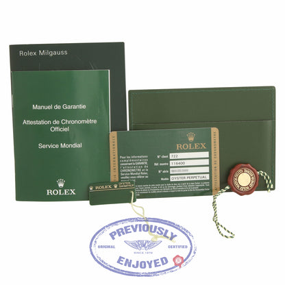 Rolex Milgauss Anti-Magnetic Steel Men Black Dial Watch 116400 NE85WL