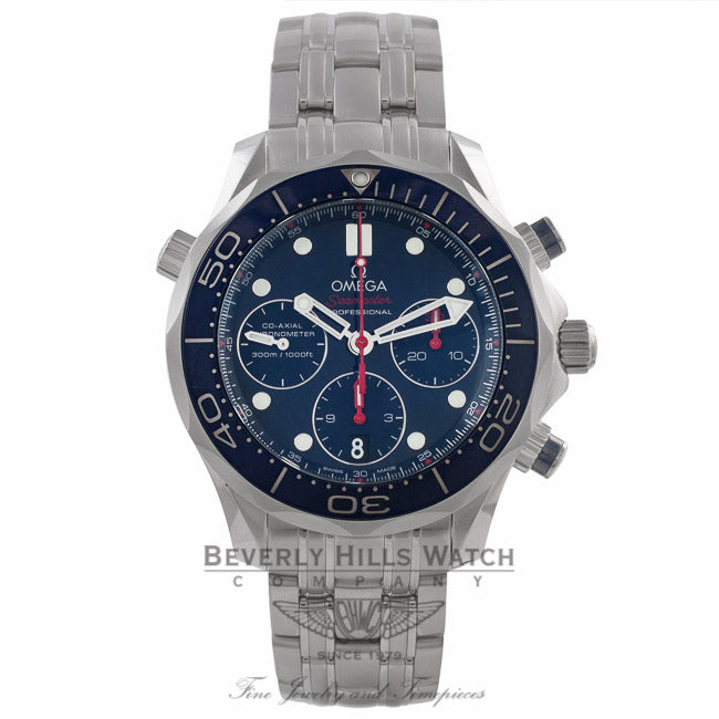 Omega Seamaster Diver Chronograph 41MM Automatic Stainless Steel Blue Dial Bracelet 21230425003001 FFPAWM - Beverly Hills Watch Company Watch Store