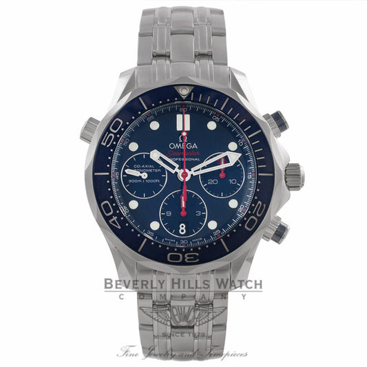 Omega Seamaster Diver Chronograph 41MM Automatic Stainless Steel Blue Dial Bracelet 21230425003001 FFPAWM - Beverly Hills Watch Company Watch Store