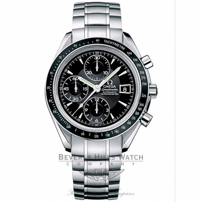 Omega Speedmaster Date 40mm Stainless Steel Bracelet Black Dial Automatic Chronograph Watch 3210-50-00 Beverly Hills Watch Company Watch Store