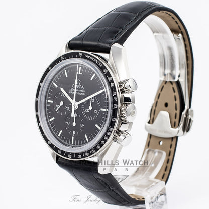 Omega Speedmaster Professional Moon Watch Exhibition Back Manual Wind Sapphire Crystal Leather Strap Watch 3873-50-31 Beverly Hills Watch Company Watch Store