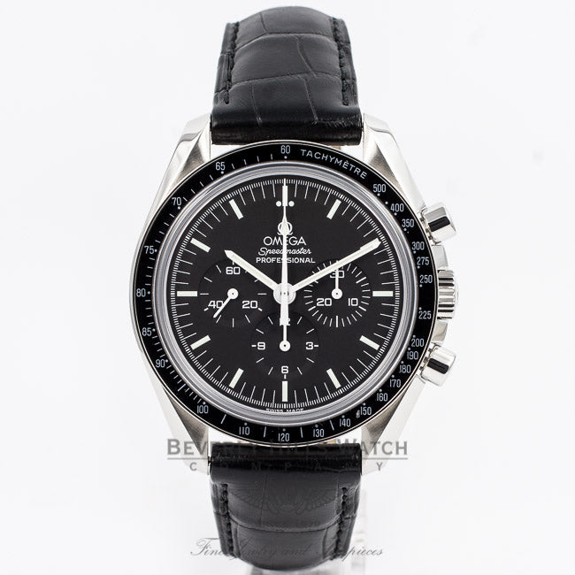 Omega Speedmaster Professional Moon Watch Exhibition Back Manual Wind Sapphire Crystal Leather Strap Watch 3873-50-31 Beverly Hills Watch Company Watch Store
