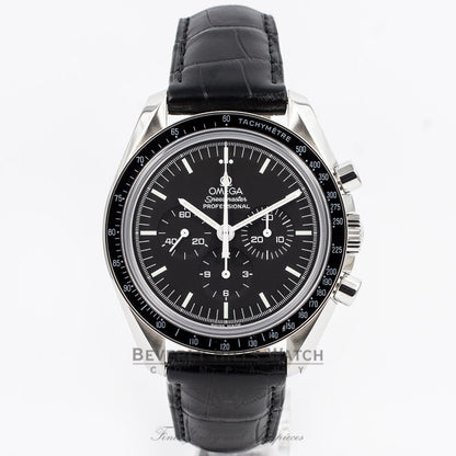Omega Speedmaster Professional Moon Watch Exhibition Back Manual Wind Sapphire Crystal Leather Strap Watch 3873-50-31 Beverly Hills Watch Company Watch Store