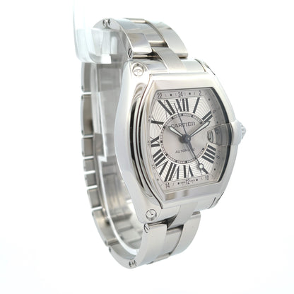 Cartier Roadster XL GMT Stainless Steel Silver Dial W62032X6 - Beverly Hills Watch Company