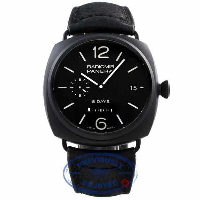 Panerai Radiomir 8 Days Black Dial Automatic Black Ceramic Case Leather Strap PAM00384 VC7ULU - Beverly Hills Watch Company Watch Store