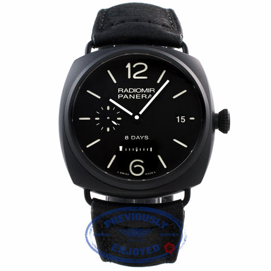 Panerai Radiomir 8 Days Black Dial Automatic Black Ceramic Case Leather Strap PAM00384 VC7ULU - Beverly Hills Watch Company Watch Store