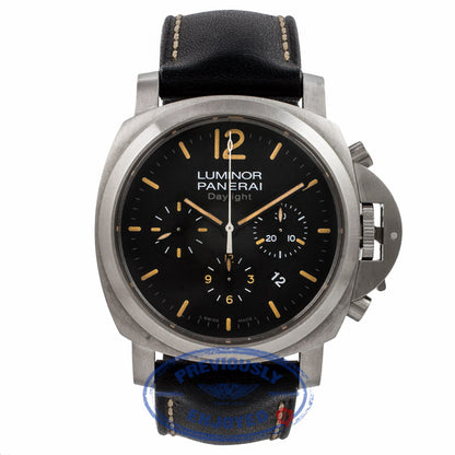 Panerai Daylight Chronograph Orange Markings Black Dial PAM00356 KNHKNU - Beverly Hills Watch Company Watch Store