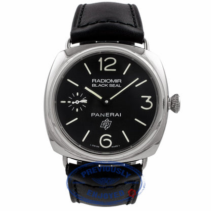 Panerai Black Seal Logo Base Radiomir Black Leather Strap PAM00380 J51YUC - Beverly Hills Watch Company Watch Store