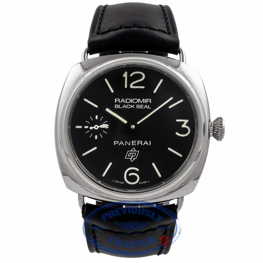 Panerai Black Seal Logo Base Radiomir Black Leather Strap PAM00380 J51YUC - Beverly Hills Watch Company Watch Store