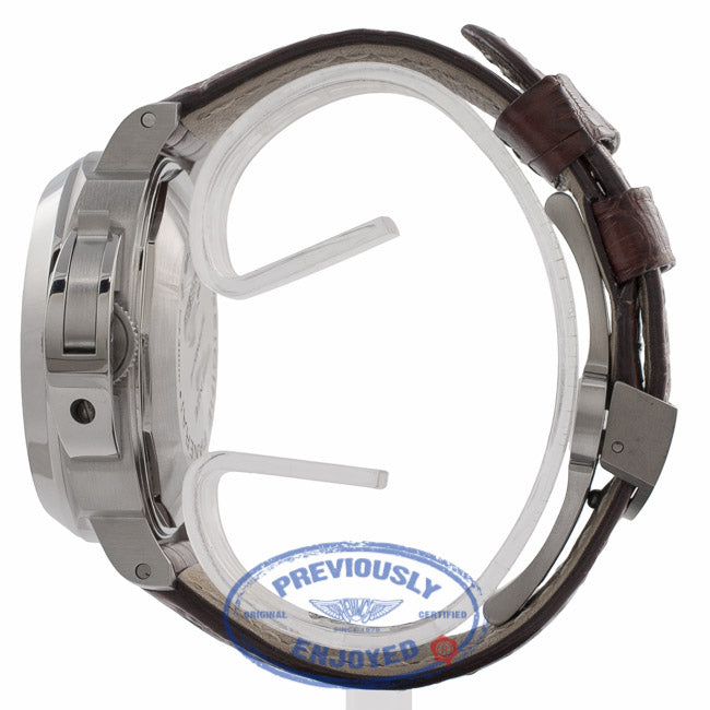 Panerai Luminor GMT 40MM  Stainless Steel Case Black Dial Brown Leather Strap PAM00244 VEPR2U - Beverly Hills Watch Store