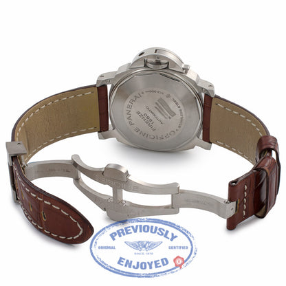 Panerai Luminor GMT 40MM  Stainless Steel Case Black Dial Brown Leather Strap PAM00244 VEPR2U - Beverly Hills Watch Store