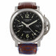 Panerai Luminor GMT 40MM  Stainless Steel Case Black Dial Brown Leather Strap PAM00244 VEPR2U - Beverly Hills Watch Store