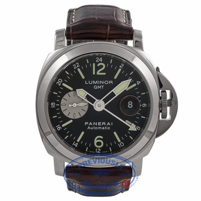 Panerai Luminor GMT 44MM Stainless Steel Black Dial Alligator Strap PAM00088 VM2KD8 - Beverly Hills Watch Store