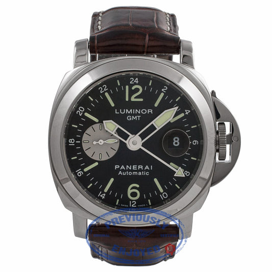 Panerai Luminor GMT 44MM Stainless Steel Black Dial Alligator Strap PAM00088 VM2KD8 - Beverly Hills Watch Store