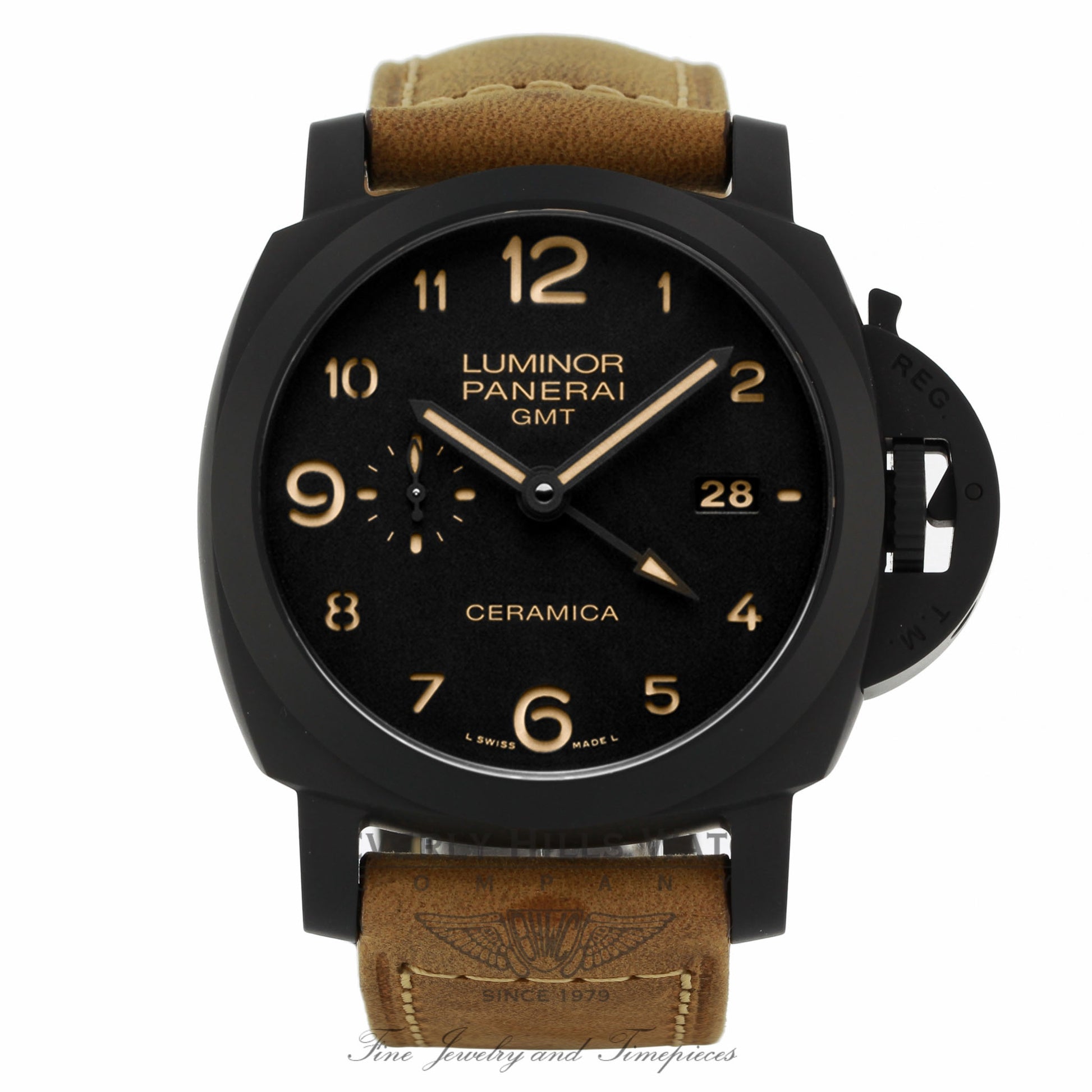 Panerai Luminor 1950 3 Days GMT Black Dial Brown Leather PAM00441 - Beverly Hills Watch