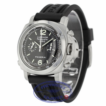 Panerai Luminor 1950 Chronograph Rattrapante Stainless Steel Black Dial Rubber Strap PAM00213 Y0DXL5 - Beverly Hills Watch Company