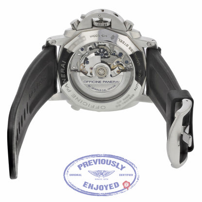 Panerai Luminor 1950 Chronograph Rattrapante Stainless Steel Black Dial Rubber Strap PAM00213 Y0DXL5 - Beverly Hills Watch Company