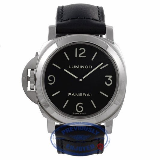 Panerai Luminor Base Destro Left Handed 44MM Stainless Steel Black Dial Black Leather Strap PAM00219 VAVZWF - Beverly Hills Watch Company Watch Store