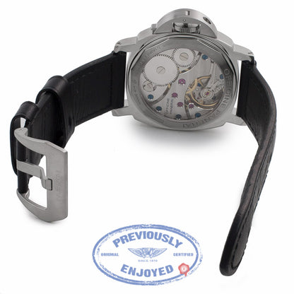 Panerai Luminor Base Destro Left Handed 44MM Stainless Steel Black Dial Black Leather Strap PAM00219 VAVZWF - Beverly Hills Watch Company Watch Store
