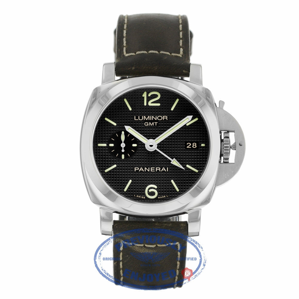 Panerai Luminor GMT 1950 3 Days Black Hobnail Dial Stainless Steel Leather Strap PAM00535 NNRDEL - Beverly Hills Watch Company